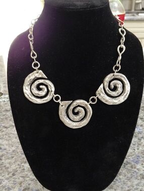 "Bijuland" Jewelry Co. Silver-Tone, 14in+6in Ext., Spiral Statement Necklace...